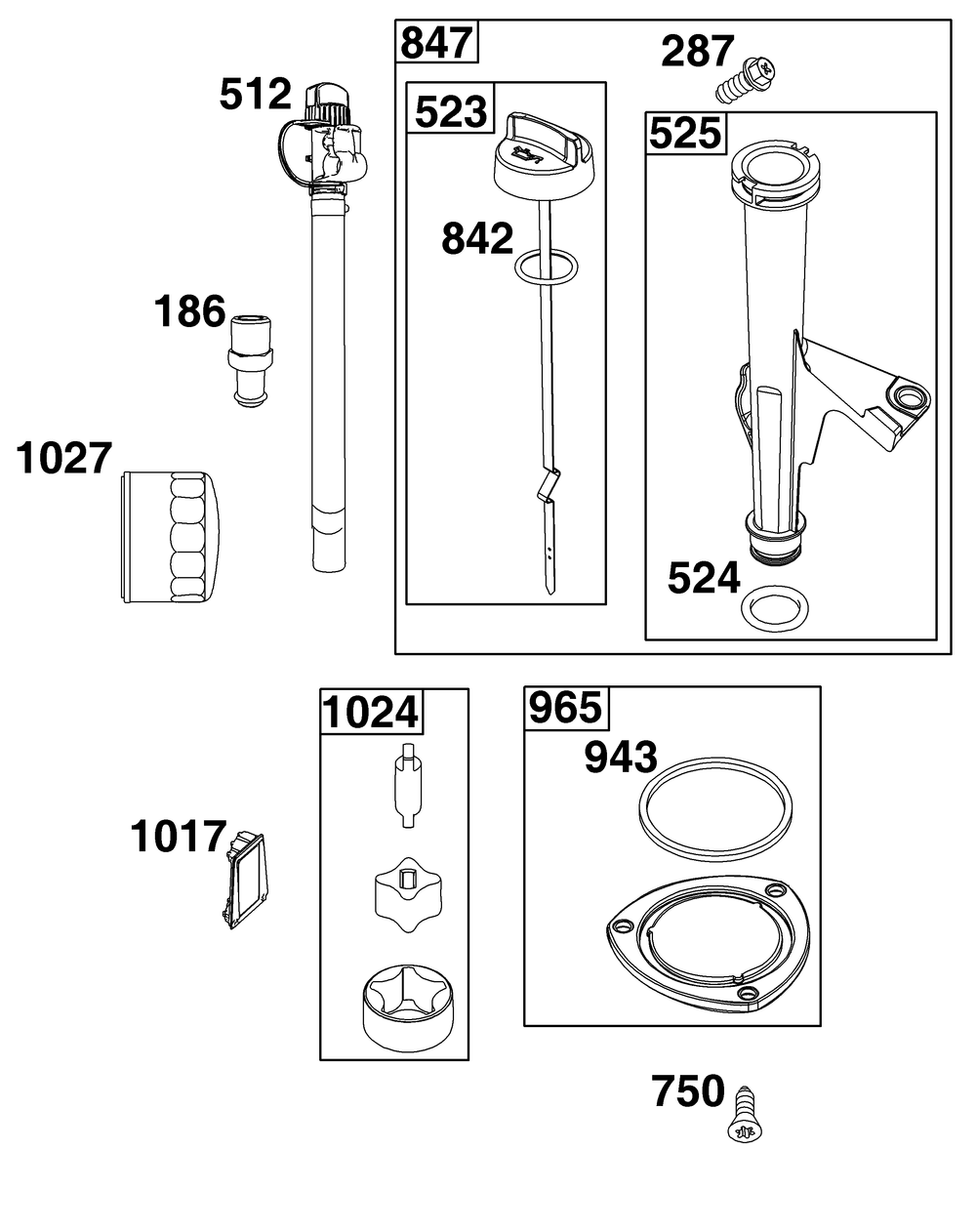 Lubrication Group Diagram and Parts List for 44T977-0055-B5 400000 - 699999 Briggs and Stratton Engine